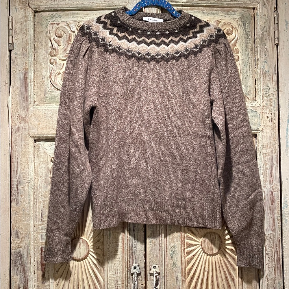 FRAME Fair Isle Crewneck Knit  Sweater /Mushroom Tan Brown, Large/